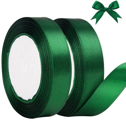 KEYIDO Green Ribbon 20mm Wide, 50 Yards Christmas Green Satin Ribbon for Gift Wrapping, Hair Bow, Florist, Crafts, Car, Wedding, Christmas Party Decoration (25 Yards/Roll)