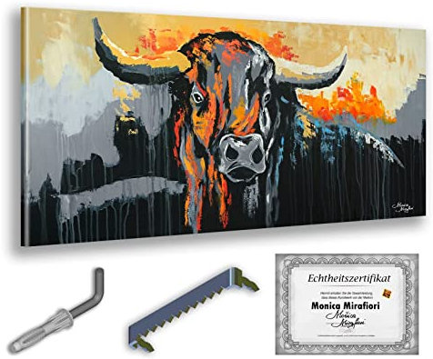 Monica Mirafiori I 100% HANDGEMALT I Gemälde BULL 120x60cm | Gemälde Handgemalt | Acrylgemälde | Sehr Großes Acrylbild I Moderne Kunst I Kunstbilder