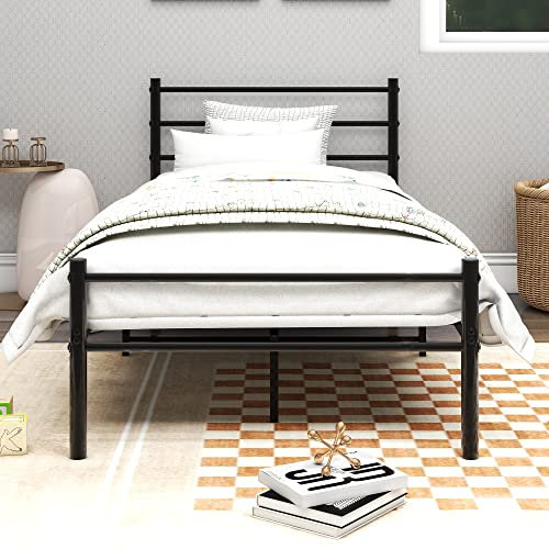 Diahomy Single Bed Frames 3ft Metal Platform Bed Frame with Headboard and Footboard/Heavy Duty/Mattress Foundation/Under Bed Storage/For Adults,Kids, Teenagers/Black