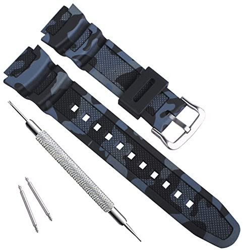 OliBoPo Wasserdichtes Ersatzarmband aus Naturharz für Casio AQ- S800W SGW-300H MRW-200H AE-1200 W-800H W-735H (Camouflage-Schwarz)