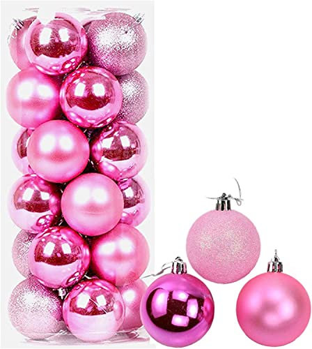 30mm/12Pcs Christmas Baubles Shatterproof Pink, Christmas Tree Decorations Ball Ornaments Balls Xmas Hanging Decorations Holiday Decor - Shiny,Matte,Glitter
