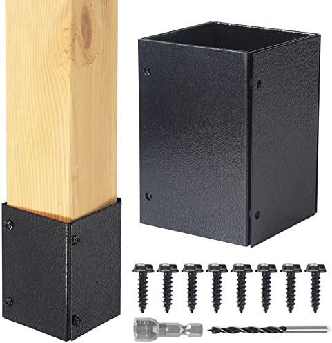 WOCEPU Stainless Steel Adjustable (Range 3.3-6) Post Protector, Protects Wooden Mailboxes and Fences from Lawnmower and rain Damage (Black, 1 Set)