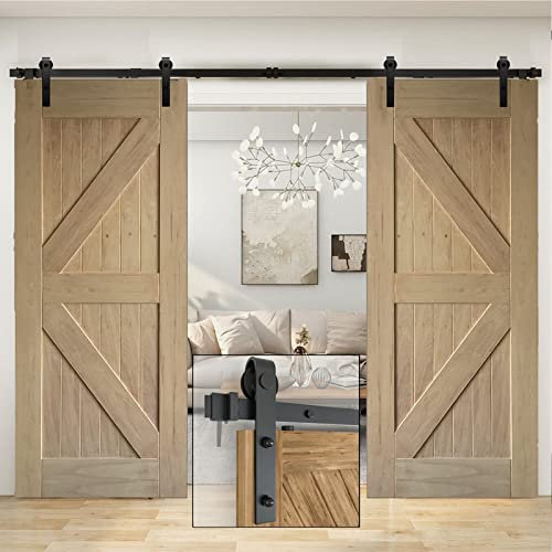 Kit de herrajes para puerta corrediza de granero doble, 250 cm, para uso en interiores y exteriores
