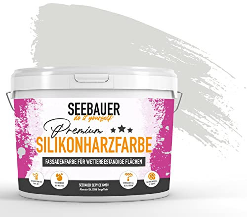 SEEBAUER diy® Silikonharzfarbe Grau Fassadenfarbe (No. 223 Smoky Pebble 300 ml) Selbstreinigend mit Lotuseffekt