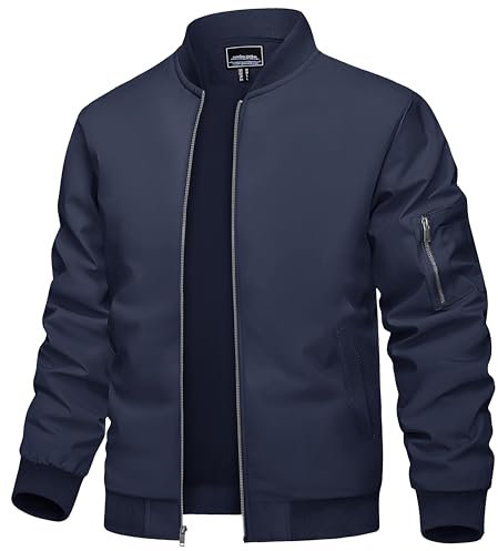 TACVASEN Jacke Herren Sommerjacke Leichte Dünn Bomber Jacke Übergangsjacke Collegejacke Fliegerjacke für Frühling Herbst Windjacke Navy 3XL
