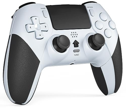 CHEREEKI Mando Inalámbrico para PS4/Pro/Slim con Doble Vibración, Giroscópico, Turbo, Touchpad y Conector de Audio, Blanco