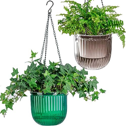Selbstbewässernde hängende Pflanzgefäße für den Innenbereich, 16,5 cm, 2 Stück, hängende Blumentöpfe mit Drainagelöchern, für den Außenbereich, sichtbarer Wasserstand, Pflanzenaufhänger,