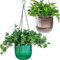 2 macetas colgantes de riego automático de 6.5 pulgadas, macetas colgantes para interiores con agujeros de drenaje, cesta colgante para exteriores, nivel de agua visible, colgador de plantas,
