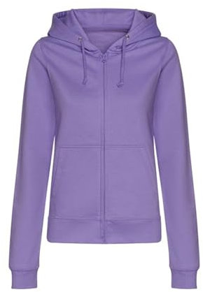 Aremie Ladies Plain Zip Up Hoodie, Womens Zipped Sweatshirt Jacket, Hooded Jumper, Fleece Lined Hoody - Digital Lavender Lilac Purple (L)