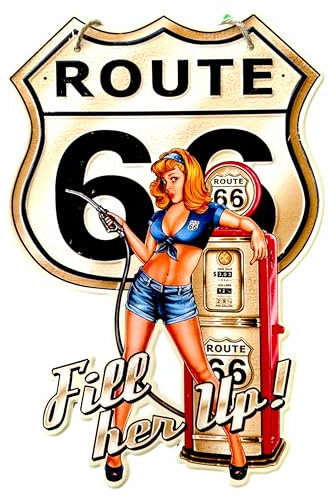 DiiliHiiri Cartel Ruta 66 – Route 66 Placa de Metal de Garage Vintage (40x27cm) - Letrero Metálico Pin up Retro Estilo Antiguo - Decoración para Bares - Chapas Vintage - Taller- Garaje— (9553)