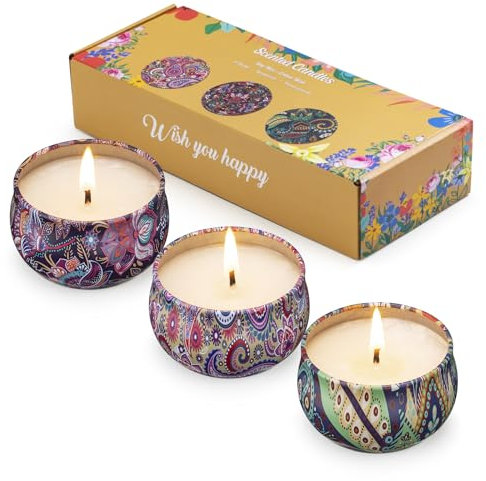 AIMASI 3 Pack Scented Candles,2.5 oz Aromatherapy Candles with Floral Scents,Soy Candles Set with 72H Burning Time,Gift for Women (Lavender+Vanilla+Rose)
