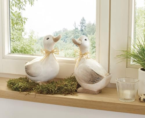 2X Dekofigur Ente Frieda & Babette aus Terracotta, Osterdeko, Frühlingsdeko, Garten-Deko für Draußen