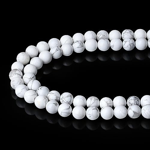 XIANNVXI 8mm Naturstein Perlen zum Auffädeln mit Loch Runde Kristalle Edelsteine zum Auffädeln Weiß Türkis Perlen für Armbänder Ketten DIY Schmuck Basteln (ca. 47 Stück)
