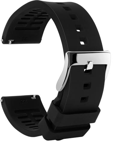 TStrap Bracelet Montre Silicone 22mm - Noir Dégagement Rapide Intelligente Bracelets pour Homme Femme - Souple Caoutchouc Watch Strap Connectée Boucle Replacement - 18mm 19mm 20mm 21mm 22mm 24mm