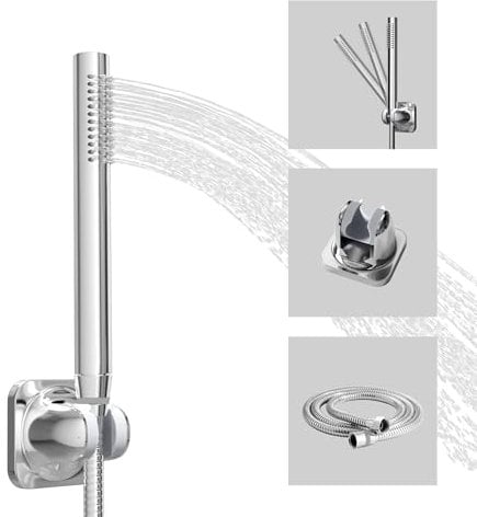 ACEFY Soffione doccia a risparmio d'acqua, 1 tipo di getto, doccetta a mano, doccetta a mano, in ottone massiccio spazzolato con ugelli in gomma facili da pulire (soffione doccia cromato + tubo +