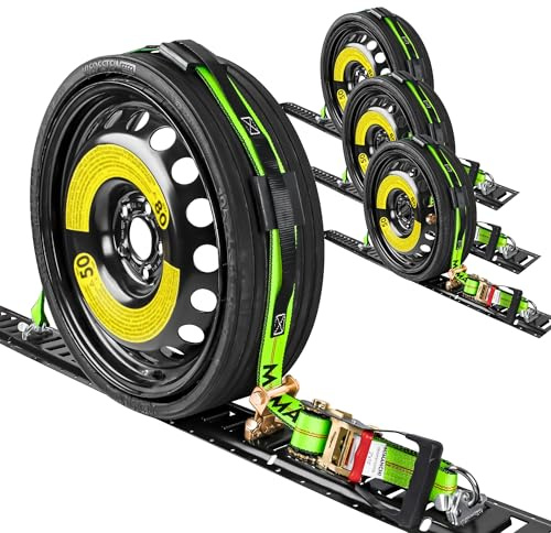 Mimanchi 2 x 10'Wheel Straps with E-Track Fitting,4Pack,Car Hauler Strap