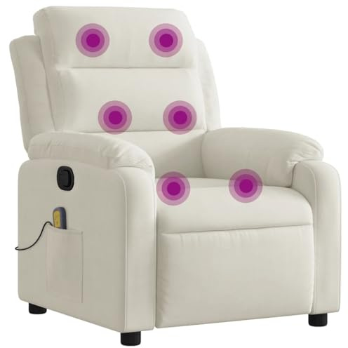 vidaXL Massagesessel, Sessel Verstellbare Rückenlehne Fußteil, Fernsehsessel Relaxsessel mit Liegefunktion, Liegesessel Polstersessel Ruhesessel, Creme Samt