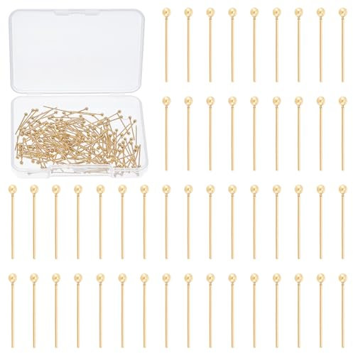 UNICRAFTALE 150 Stück 24K Vergoldete Kopfstifte Edelstahl Kugelkopfstifte 15-18mm Gerader Kopfstift Ösenstifte Metall Endkopfstifte Beschläge Für Die Herstellung von Schmuck