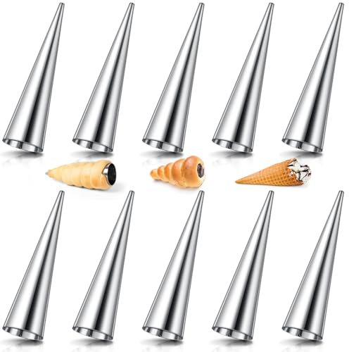 AiQInu 10 Stück Cannoli Schillerlockenform,Edelstahl Cannoli Röhrchen Set Gerade Röhrchen Hörnchen Schaumrollenformen Sahnerollen für Cannoli-Röhren, Croissant, Backformen