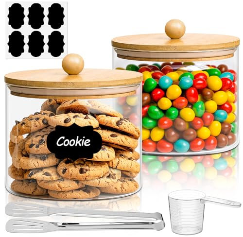 ComSaf Half Gallon Cookie Jar, Large Glass Jar with Lid Set of 2, 1.8 Qt Glass Food Storage Containers, Flour Sugar Storage Containers for Candy Cereal Nuts Beans, Canisters Sets for The Kitchen