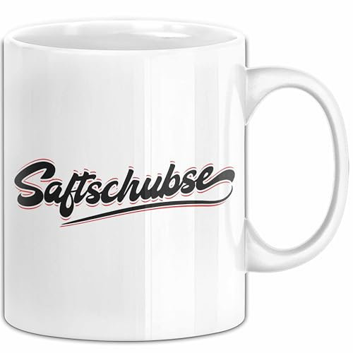Saftschubse Stewardess Tasse Geschenk Lustiger Spruch Flugbegleiterin (Weiß)