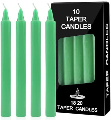 Bolosa 10 Stück Stabkerzen Grün, Spitzkerzen, Lange Kerzen, Stabkerze, Lange Brenndauer, Geeignet für Bankette, Partys, Familienessen, 18 x1,8 cm