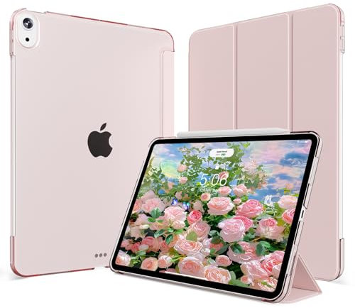 KVTVOU Hülle für iPad Air 11 Zoll M3/M2, für iPad Air 7./6./5./4. Generation 2025/2024/2022/2020 10,9 Zoll, Durchscheinend Hart Rückseite Slim Schutzhülle, Auto Schlafen/Wachen, Rosa