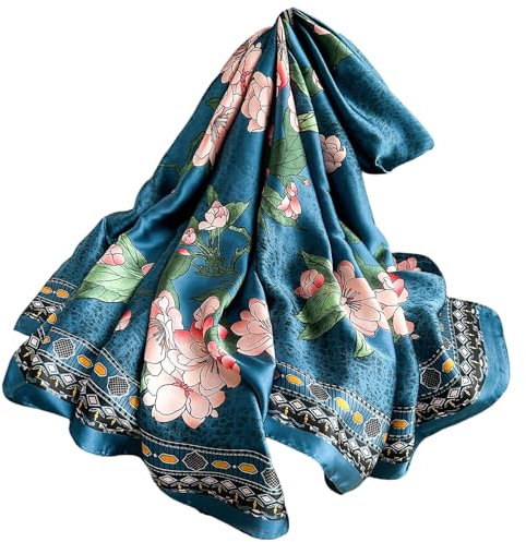 FAIRYGATE Tücher Damen Seide Tuch mit Blume Muster Eleganter Sommer Satin Schal für Frauen Hochwertiges Seidentuch Seidenschal Halstuch Stola Stilvoll Schals 98035