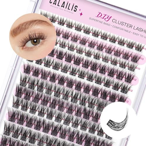 Wimpern Einzeln CALAILIS 144 Pcs DIY Cluster Wimpern D Curl Individuelle Wimpern Extensions Wimpernverlängerung Volume Wimpernbüschel Wimpern zu Hause (HD17-1,10-16MIX)