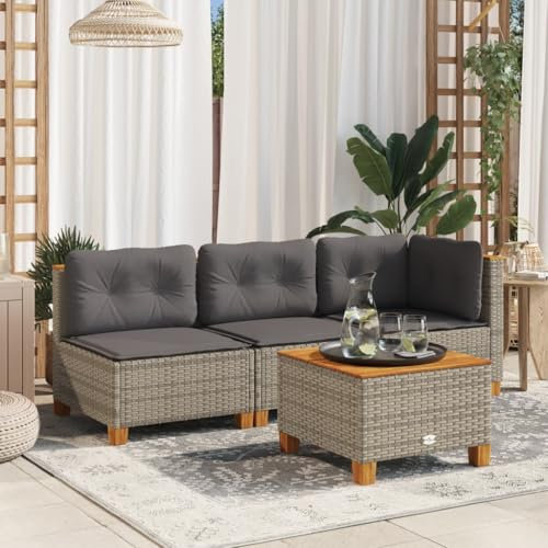 Tidyard Gartensofa ohne Armlehnen mit Kissen Grau Poly Rattan