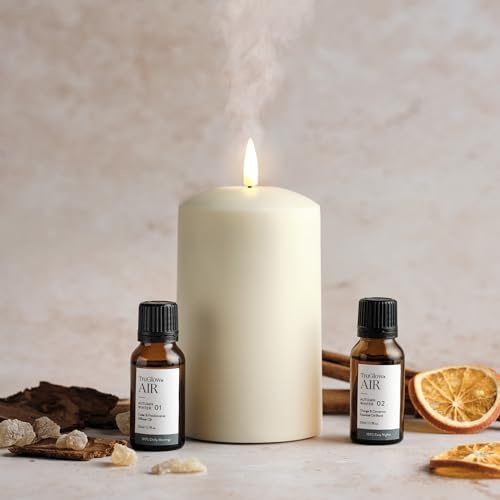 Lights4fun TruGlow Air® Portable LED Pillar Candle Diffuser with Set of 2 Autumn Winter Essential Oils for Home