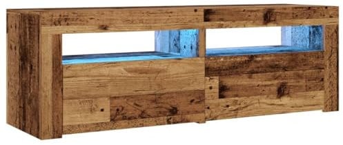 vidaXL TV Schrank, Fernsehtisch mit Stauraum LED-Leuchten, Lowboard für Fernseher, Fernsehschrank für Wohnzimmer, Altholz-Optik Holzwerkstoff