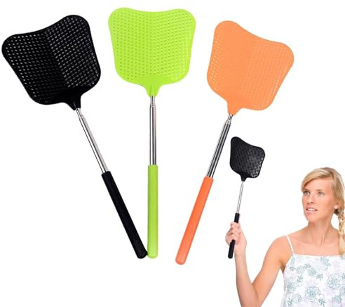 dmqdu - Matamoscas telescópicas, manual de matamoscas | Juego de 3 matamoscas de interior - matamoscas de interior resistente, matamoscas manual portátil con asas