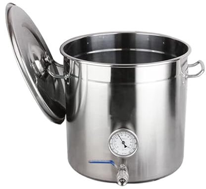 KUANGGE Suppenfässer Suppentopf Edelstahl Hausbrauereitopf Braukessel mit Deckelthermometer und Kugelhahn zum Kochen von Kochgeschirr Brauzubehör,1 3.8inch/30L