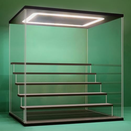 Nonemey Acryl Vitrine Schaukasten mit led 2/3/4/5/6 Stufen-Transparent staubdichte Display Case Box für Sammlerstücke ,Figuren,Collectibles(Schwarz 6-Stufen 40×32×42cm)
