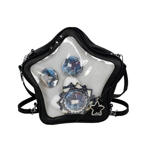 Homvik Star Ita Bag Pins-Rucksack, niedlich, ästhetisch, mit Ita-Einsatz, Umhängetasche, Handtasche, PU-Leder, für Damen und Mädchen (Schwarz)