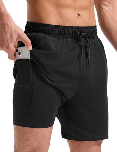 BALEAF Pantalones cortos de natación para hombre con bolsillos con cremallera, protección contra erupciones, traje de baño de 5 pulgadas, suave, secado rápido, UPF 50+, 12,7 cm, negro, L