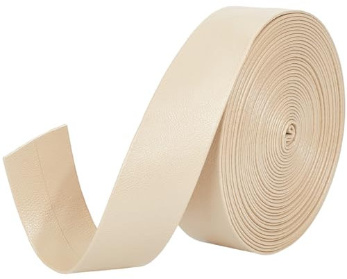 GORGECRAFT 5 m X 25mm Umklappbare Lederstreifen Kunstleder Besatzband 1mm Dickes Flaches Lederband Lammfellstruktur PU Kunstleder Besatzband Für Heimwerker Nähen Basteln Schmuckherstellung Beige