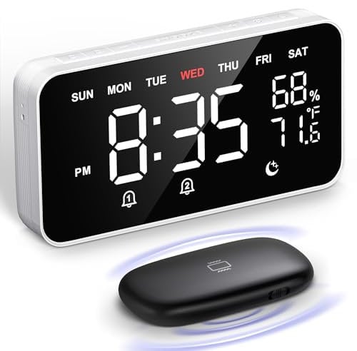 Dekala LED Digitaler Wecker mit Doppelalarmen, Temperatur- & Feuchtigkeitssensor, Nachttischfunktion mit Snooze, 12/24h-Format, Großem Automatisch Dimmbarem Display und Digital Uhr Netzbetrieben