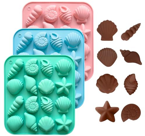HORREX 3 Pezzi Stampi in Silicone a Tema Marino Stampo Uova di Pasqua Stampo per Cioccolato in Silicone Stampi Conchiglie Stampi in per Torte a Tema Marino per Cioccolato fai da te
