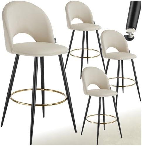 TecTake® Lot de 4 Tabouret Bar Aspect Velours Chaise de Bar avec Repose-Pieds Chaise Haute Cuisine pour îlot Central H110cm Rembourrée avec Dossier Tabouret Haut Cuisine comptoir Bar