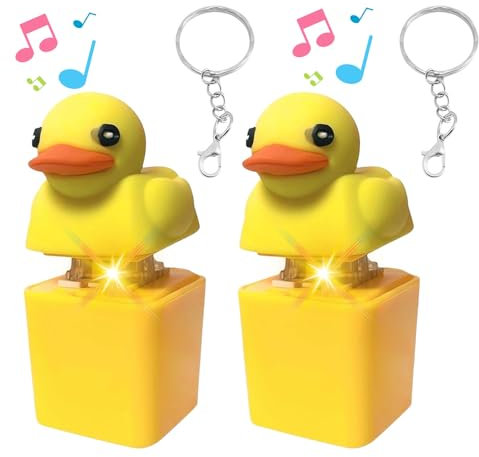 SKIKHN Duckeys Quacking Fidget Toy,2pc Duck Quacking Keychain Fidget Spielzeug mit Lichtern,Duckeys Keycap Schlüsselanhänger,Schlüsselanhänger Ente,Enten Tastatur Schlüsselkaps Angst-Relief-Spielzeug