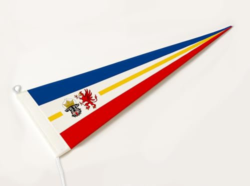 FLAGLY Premium Langwimpel Mecklenburg-Vorpommern 115g/m² Stoffgewicht, robustes und witterungsbeständiges Glanzpolyester - Wimpel Mecklenburg-Vorpommern, Fahnenmast Zubehör (150x40 cm)