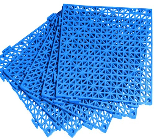 Lot de 8 dalles de sol emboîtables pour drainage de piscine, tapis de sol en PVC souple avec trous pour douche, sous-sol, garage, abri de jardin - Bleu
