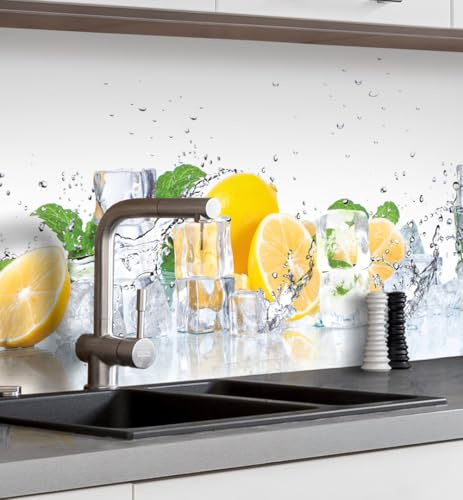MyMaxxi Selbstklebende Küchenrückwand – Matte, versteifte Spritzschutz Folie als günstige Alternative zu Glas, einfache Montage & leichte Reinigung – 60 cm hoch – Motiv: Zitrone B 220 cm x H 60 cm
