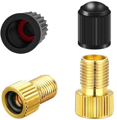 2 Pcs Brass Presta Valve Adaptor, Convert Presta to Schrader Adapter for Bike, Brass Adapter Converter Bicycle Valve, Inflate Tire Using Standard Pump or Air Compressor,Tyre Valve Caps (Gold, Black)