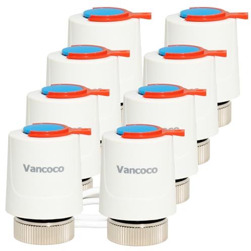 VANCOCO 8Pcs Underfloor Heating Actuator 230V M30x1.5 NC (Normally Closed) | IP54 Thermal Actuator for Underfloor Heating & Manifolds - 5-Minute Installation