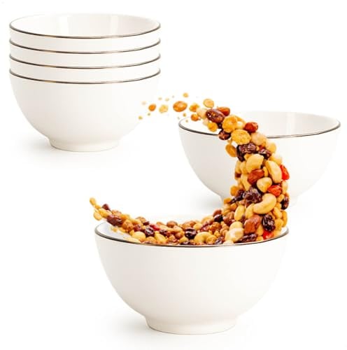 com-four® 6x Porzellan Schälchen je 200 ml - Elegante Dessertschalen mit goldfarbenem Rand - Weiße Mini Bowls für Snacks, Dips, Vorspeisen und Nachspeisen - Stapelbare Servierschalen