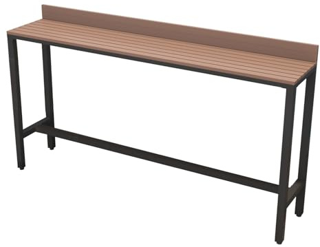 WPWSDWMX Waterproof Bar Table, Outdoor Bar Height Dining Table, Thickened Plastic Wood and Iron Frame for Garden, Yard, Balcony(Black,140cm/55in)