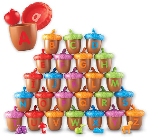Learning Resources Alphabet Acorns — 78 Piece Alphabet Learning Toy for Phonics, Letter Recognition & Fine Motor Skills, Montessori-Inspired ABC Game for Ages 3+, Classroom/Home School